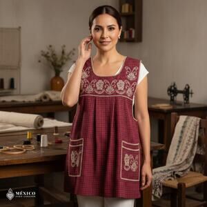 Traditional Mexican Cross-Stitch Embroidered Apron – Deluxe Artisan Smock Style